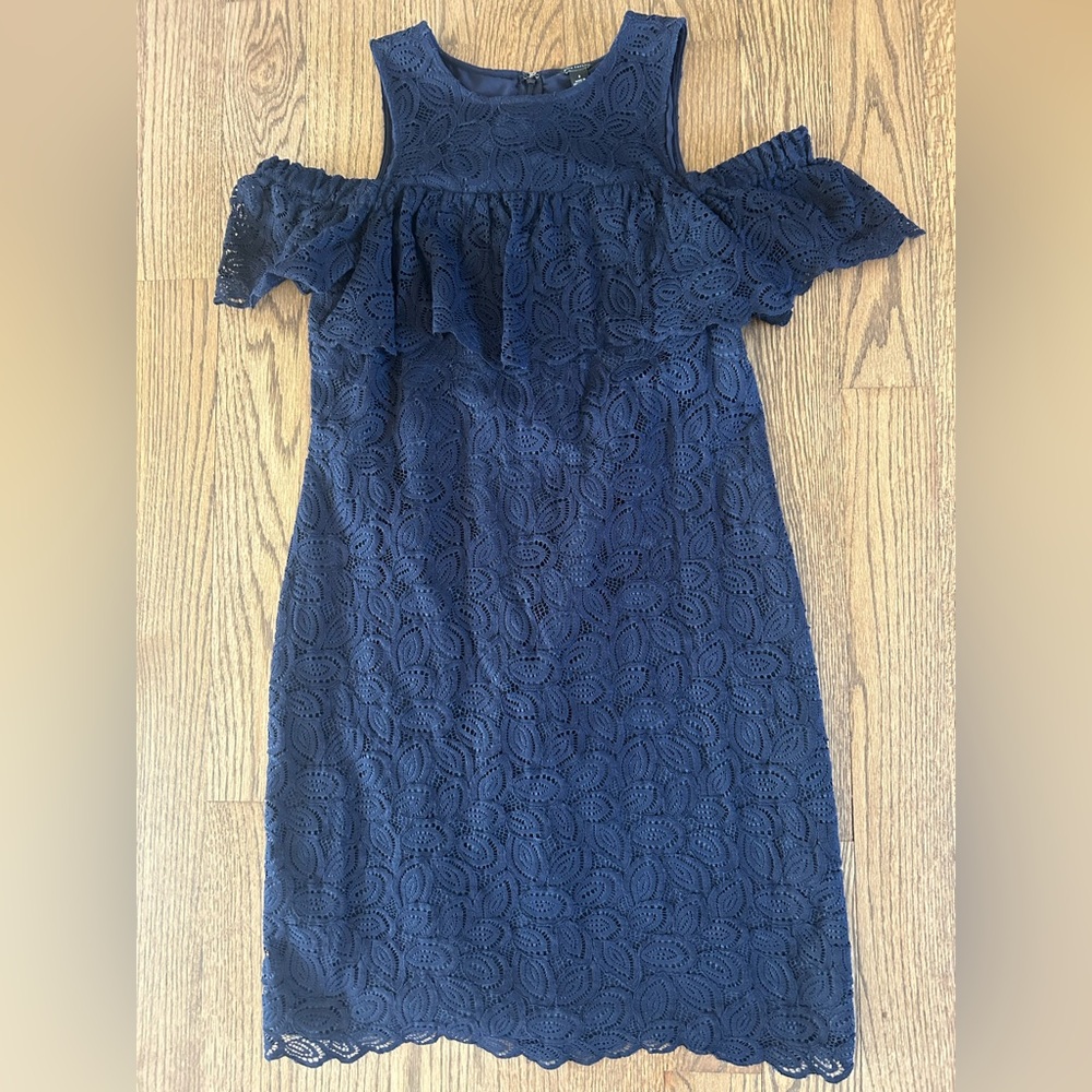 Ann Taylor Navy Blue Lace Cold Shoulder Dress